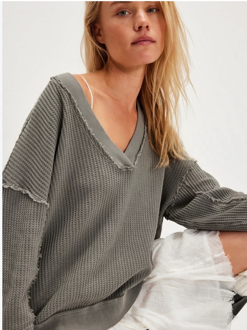 We The Free People V-Neck Thermal Pullover L